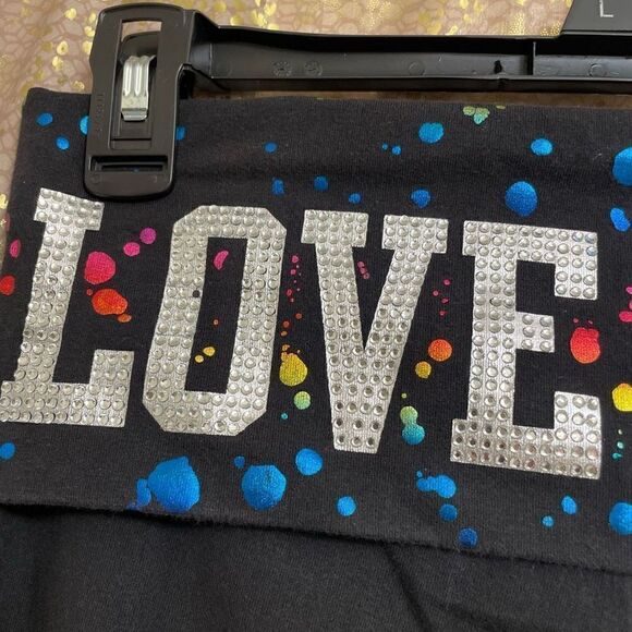 VTG PINK Y2K Rhinestone Metallic Paint Splatter Fold Over Capris XS - Picture 4 of 7